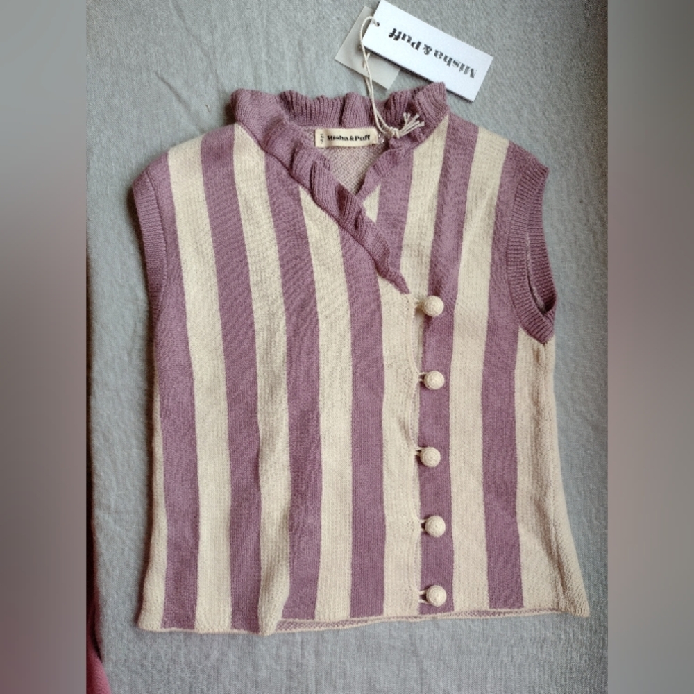 Misha and Puff kids striped Purple And Cream Colored Vest